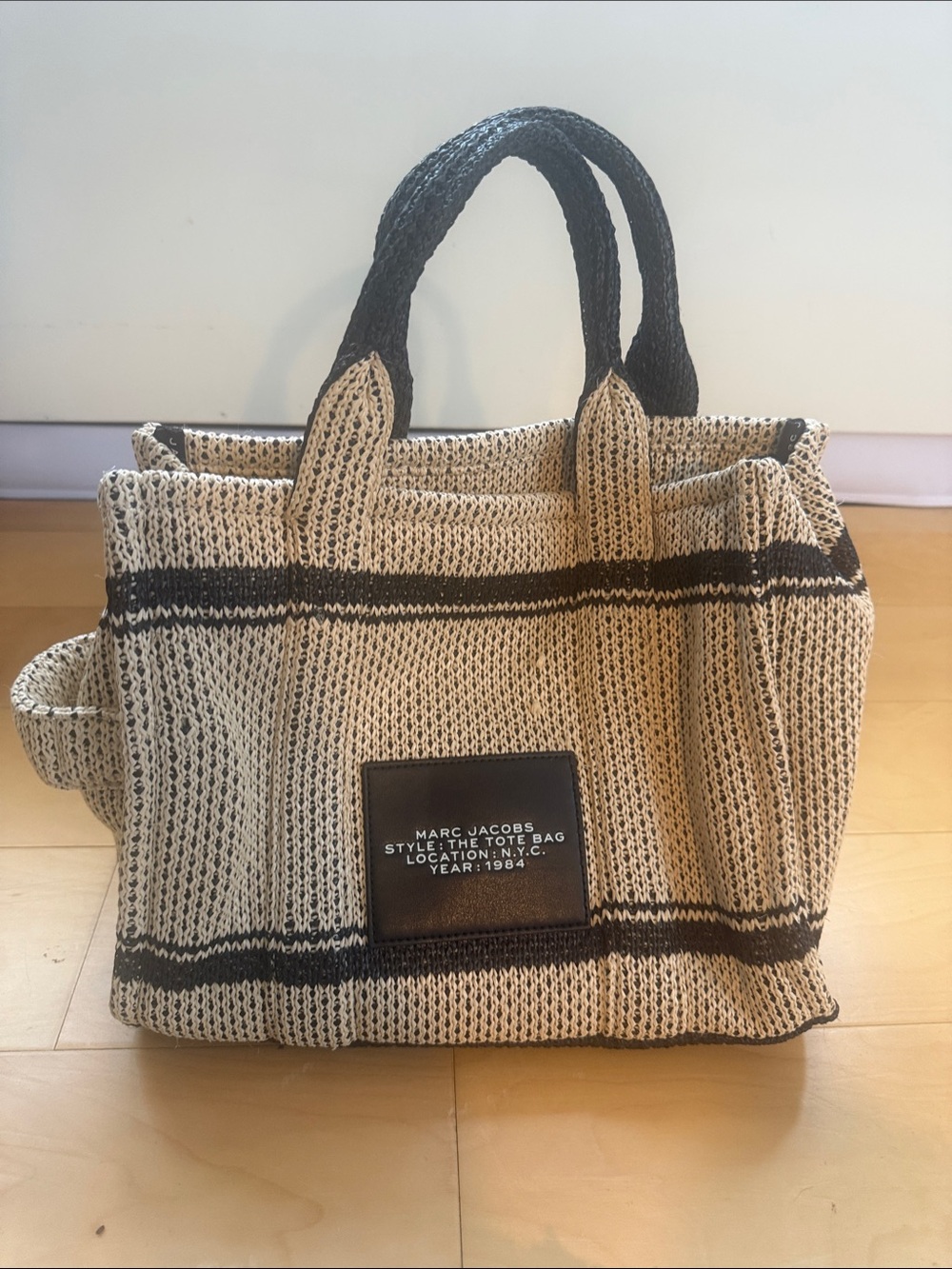 Marc Jacobs Black & Beige Striped Knit Tote